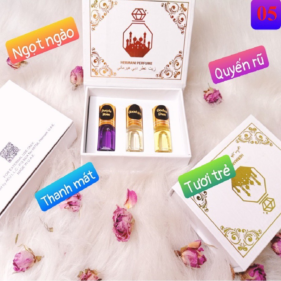 Set 3 Tinh Dầu Nước Hoa 💕AMILA 💕 Set 3 Chai Tinh Dầu Nước Hoa Mini Dạng Lăn 3ml Thơm Lâu Quyến Rũ Sang Trọng