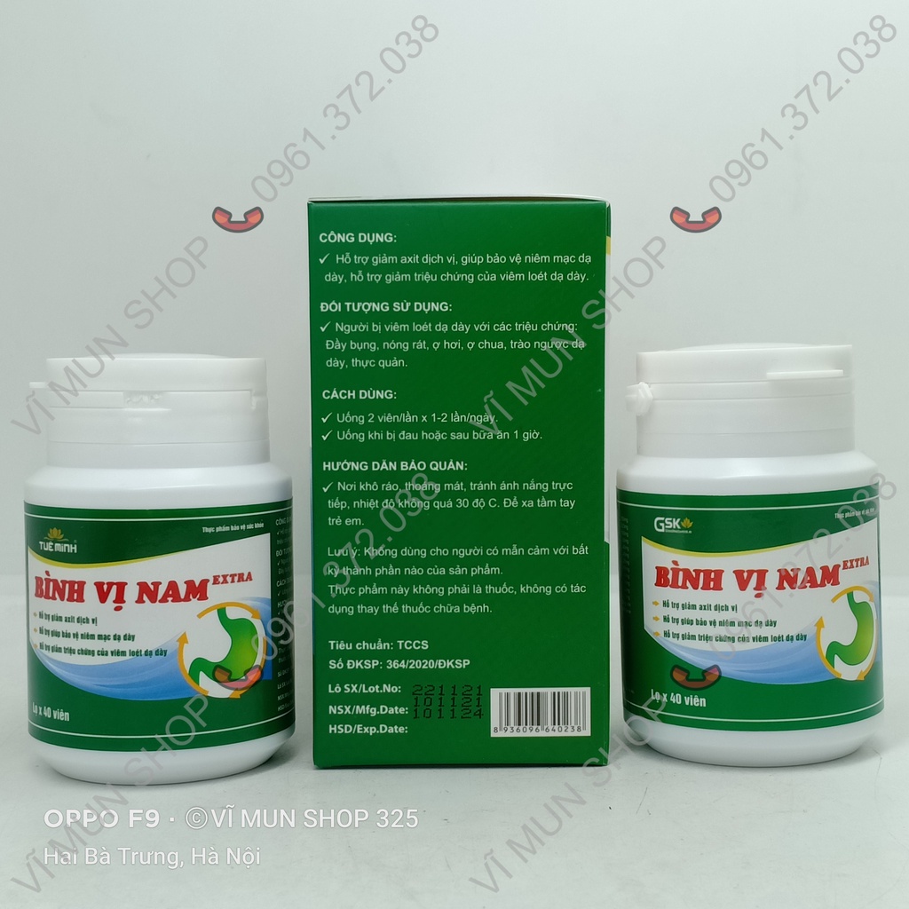 BÌNH VỊ NAM extra - Hộp 2 lọ x 40 viên - hỗ trợ giảm khó chịu dạ dày