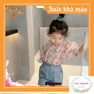 BÁN SỈ ÁO SƠ MI VOAN HOA TAY BỒNG CHO BÉ GÁI
