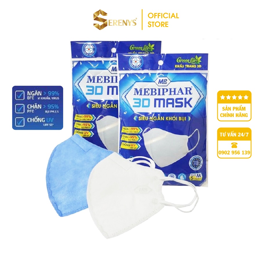3d mask mebiphar khẩu trang Size M 1 gói 5 chiếc chống nắng chặn tia ngăn tới 99 khói bụi và vi khuẩn UV
