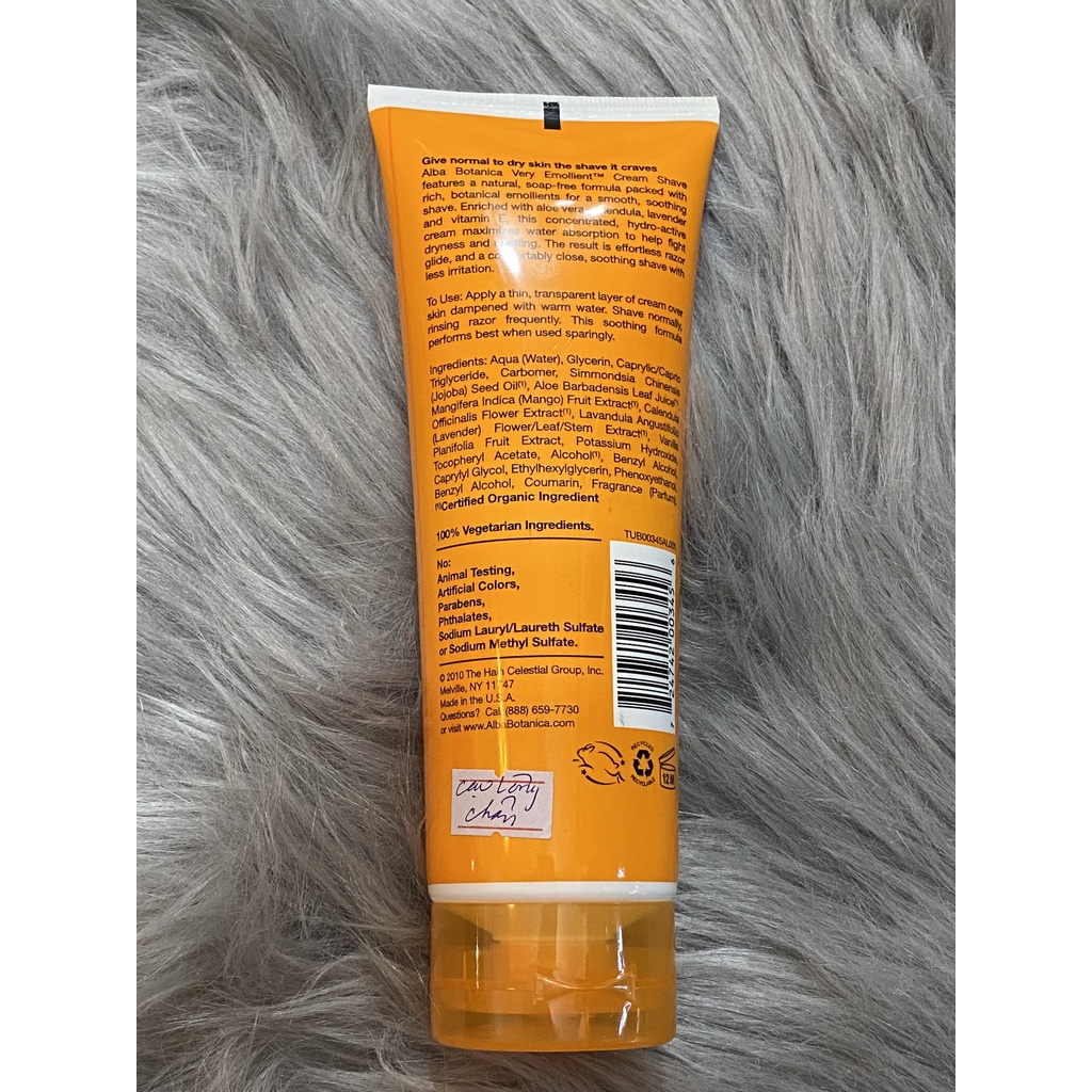 [HÀNG MỸ]  Alba Botanica Kem cạo râu Very Emollient Cream, Vanilla Xoài, 8 oz (227 g)