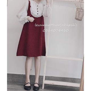 VÁY ĐỎ DẠ PHỐI CÚC BỌC BABY