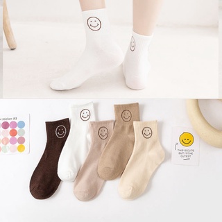 Vớ cotton thoáng khí in hình mặt cười dễ thương phong cách Nhật Bản cho nữ