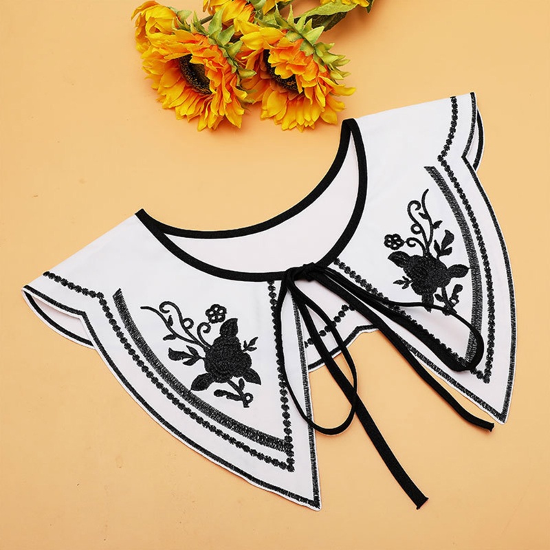 Yoioi Khăn Choàng Cổ Thêu Hoa Hồng Trắng Đen Tháo Rời Được Trang Trí Cho Nữ