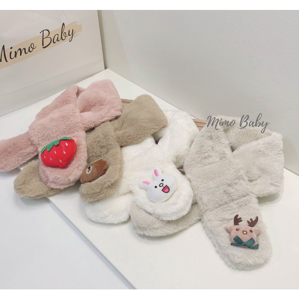 Khăn len lông mềm mịn gắn thú bông xinh xắn cho bé KL151 Mimo Baby