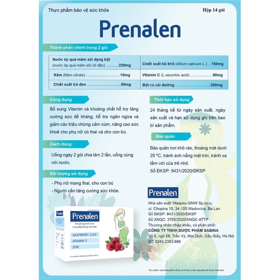 PRENALEN  - Thảo dược tăng đề kháng cho bà bầu
