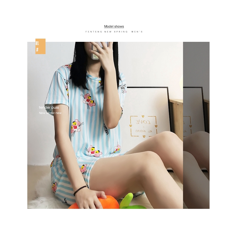 xiaohan summer loose short sleeve sleepwear women's pajama sets motif korea female cute print large size thin nightwear | BigBuy360 - bigbuy360.vn