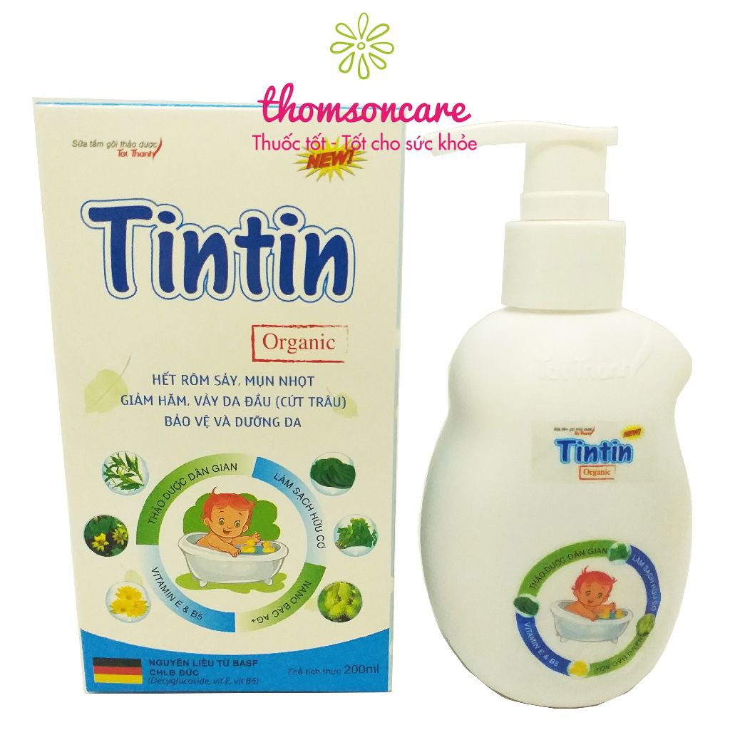 Sữa tắm gội thảo dược TinTin dùng được cho trẻ dưới 1 tuổi - Giúp hết rôm sẩy, mẩm ngứa, chai có vòi