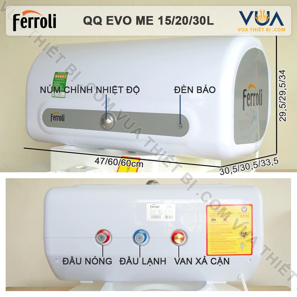 Ferroli QQ evo ME 20 lít – Bình Nóng Lạnh gián tiếp