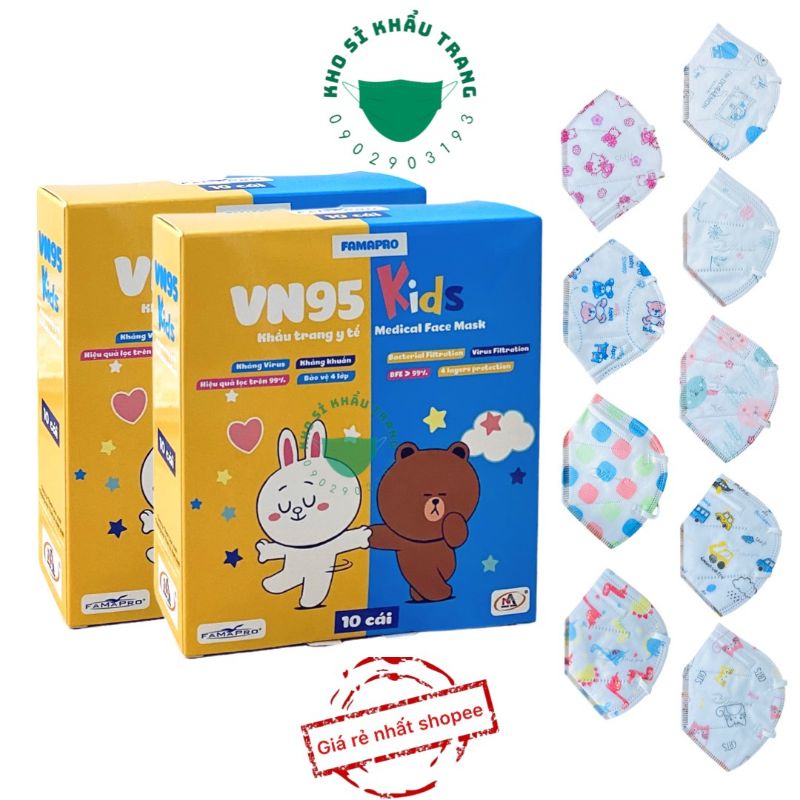 Khẩu trang N95 kids FAMAPRO hộp 10 cái