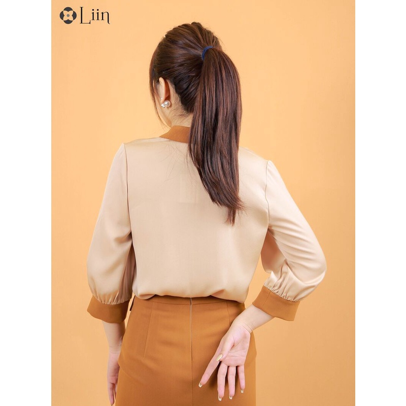 Áo Sơ Mi Be Cổ Nâu chất lụa cao cấp, sang trọng Liin Clothing SM3027