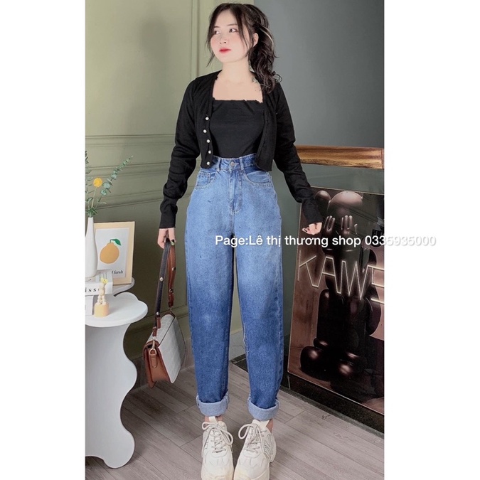 Set Baggy jeans loan màu xanh + Set 2 món áo khoác gân