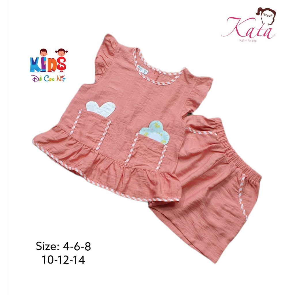 (12-18 ký) Bộ tơ thiết kế túi đắp hình dễ thương cho bé gái - Đồ bộ trẻ em
