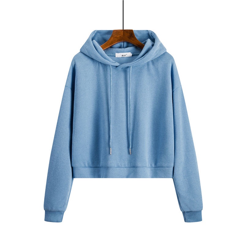 Áo Hoodie Lửng Tay Dài Dáng Rộng Eo Cao Trẻ Trung Phong Cách Hàn Quốc