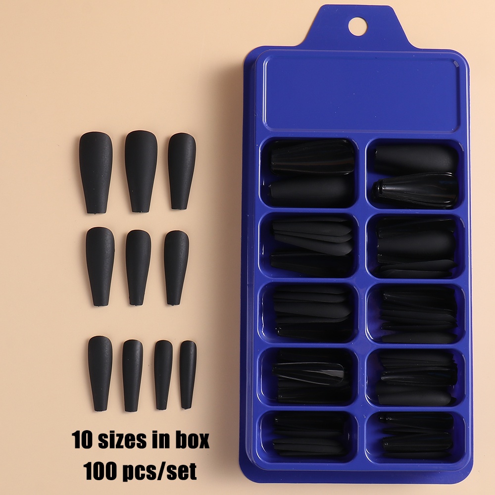 Bộ 100 Móng Tay Giả Dài Màu Trắng/Đen/Hồng/Trắng Trang Trí Đẹp Mắt