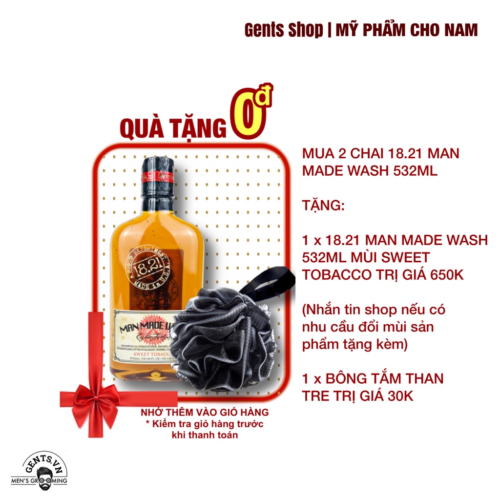 Bộ 3 chai sữa tắm dầu gội kết hợp xả 3 trong 1 cho nam 18.21 Man Made Wash 532ml hương nước hoa thơm lâu