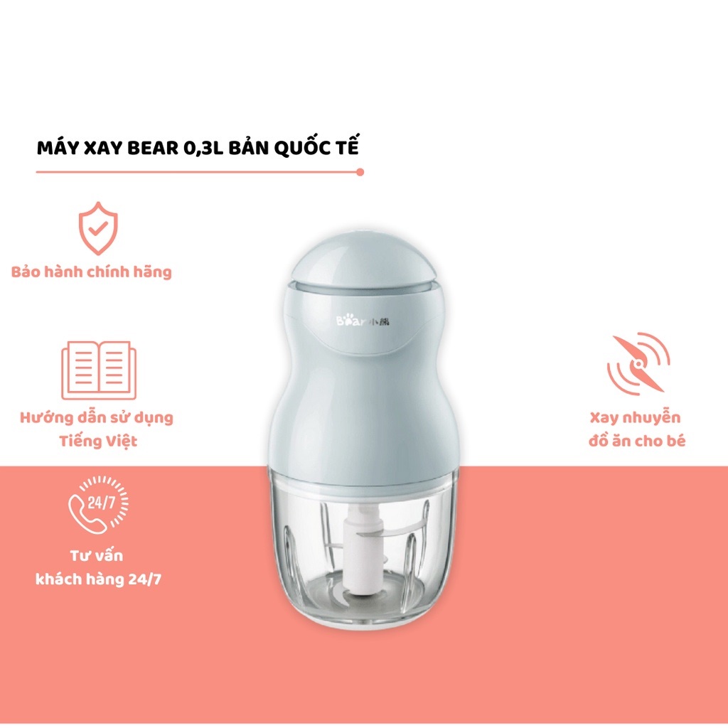 Máy Xay Thịt Ăn Dặm Cho Bé Bear GR-B03V2 0,3l Thiết Kế 3 Lưỡi Dao Sắc Bén, Chất Liệu Thuỷ Tinh Borosilicat