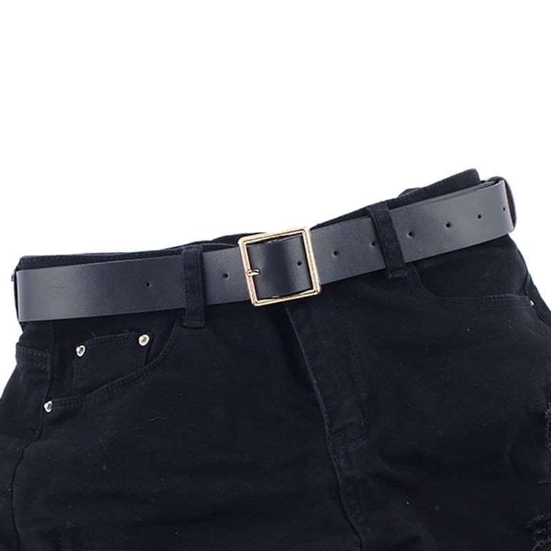 Thắt Lưng Da PU Màu Đen Khóa Vuông Thời Trang Cho Nữ