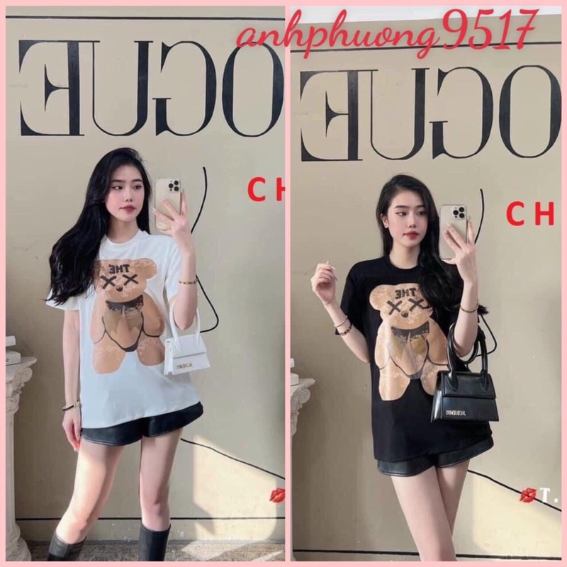 Áo thun Gấu XxTay Lỡ Dáng Rộng Oversize KuteUnisex chất cotton mềm mịnPhong cách Thể thao