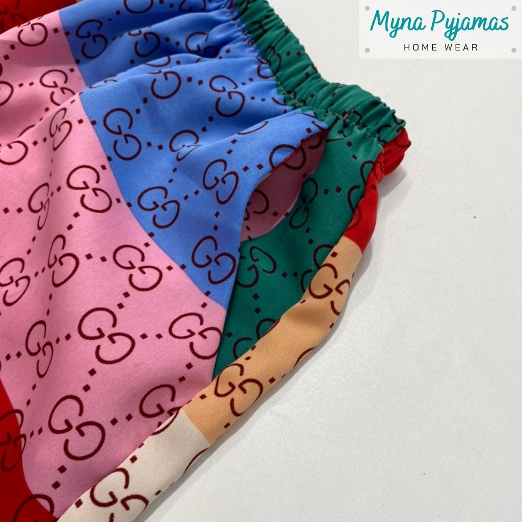 Bộ pyjama lụa cộc đùi nữ cổ viền ren tiểu thư - MYNA PYJAMAS