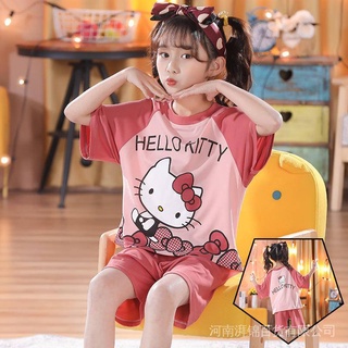 Bộ đồ ngủ ngắn tay họa tiết hello kitty dễ thương cho bé gái