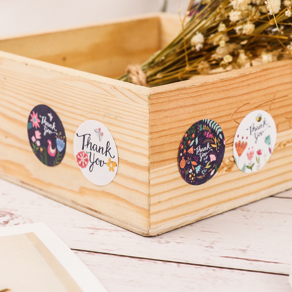 Cuộn 500 Miếng dán in chữ Thank You trang trí túi đựng bánh độc đáo