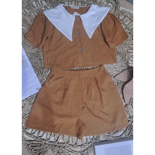 set vest áo crotop cổ sen quần sort