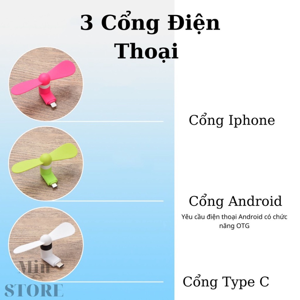 Quạt Mini USB 2 cánh siêu mát, tiện lợi - 4 Loại Cổng Kết Nối  - Min STORE