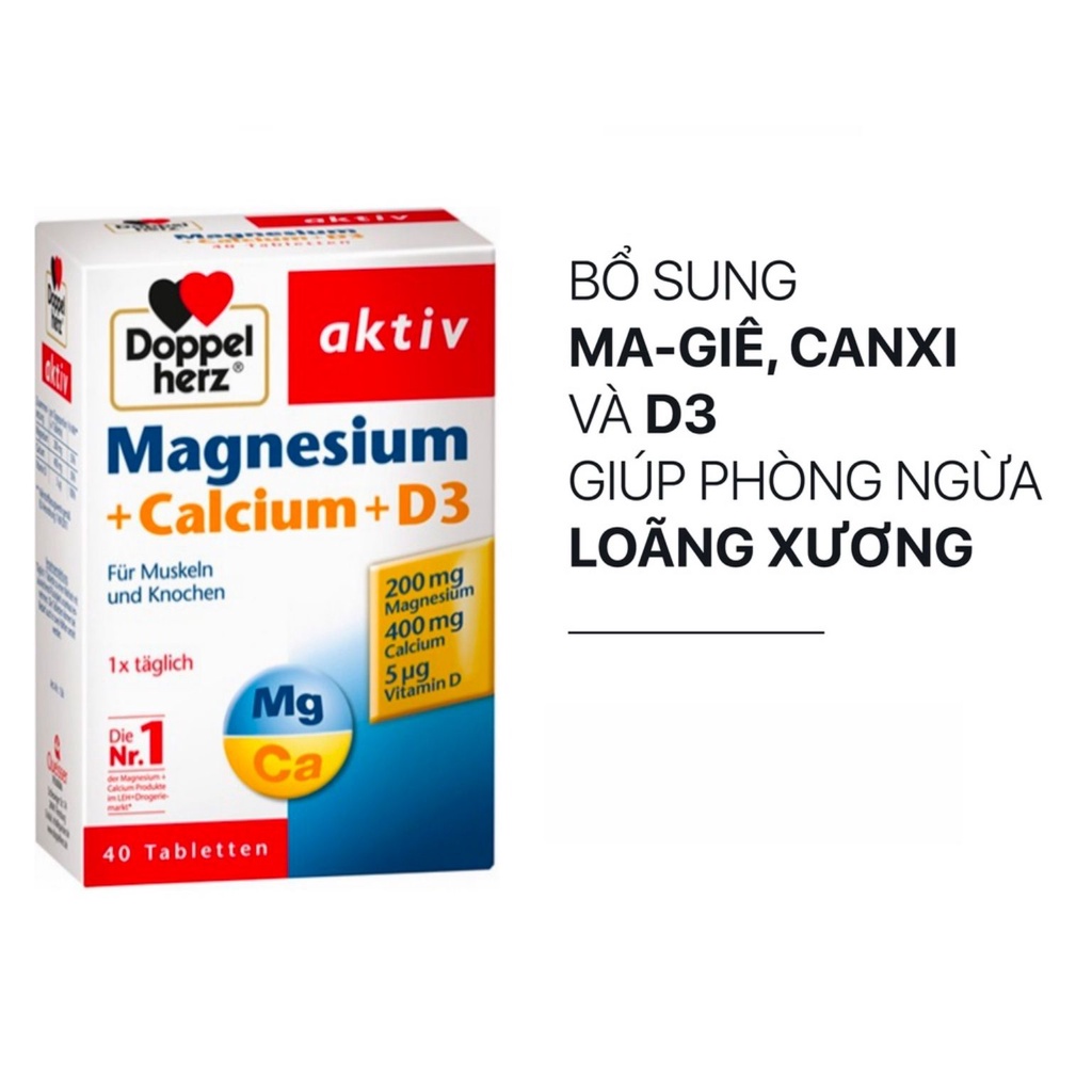 Viên Uống Canxi Doppelherz Magnesium + Calcium + D3 Giúp Xương Chắc Khỏe, Ngăn Ngừa Loãng Xương (Hộp 30 Viên)