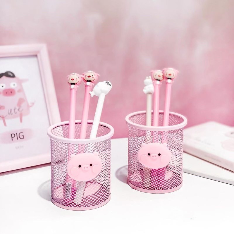 Giỏ đựng bút để bàn bằng sắt màu hồng pastel - Giỏ sắt sơn tĩnh điện đựng đồ dùng văn phòng phẩm tiện ích