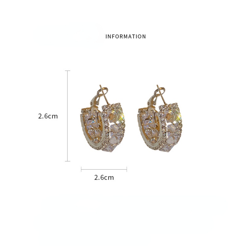 Khuyên Tai Bạc Hình Chữ C Đính Đá Zircon Kiểu Dáng Mới Cho Nữ