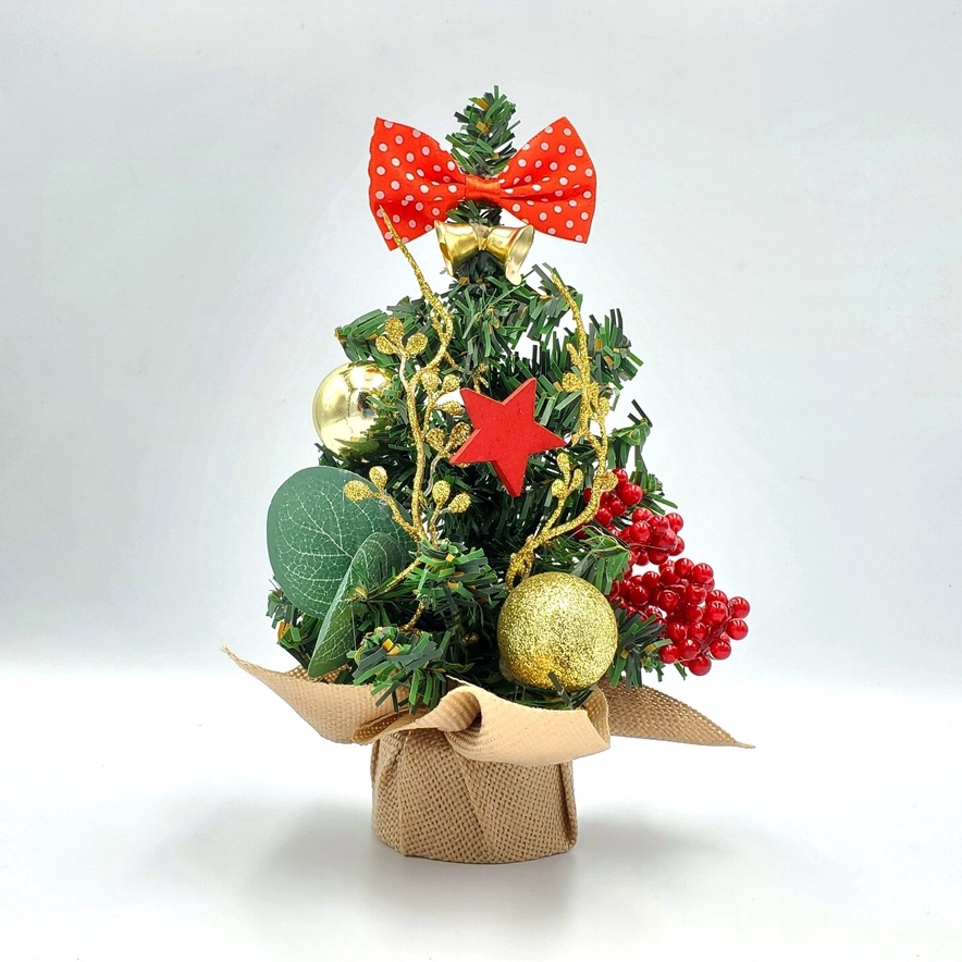 Cây Thông Nhí Để Bàn TMN04 Trang Trí Giáng Sinh Nơ Chấm Bi 20cm