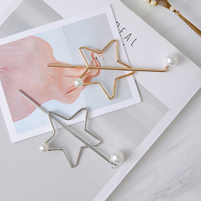 Kẹp Tóc Hình Ngôi Sao Năm Cánh Đính Ngọc Trai Nhân Tạo Thời Trang Charms