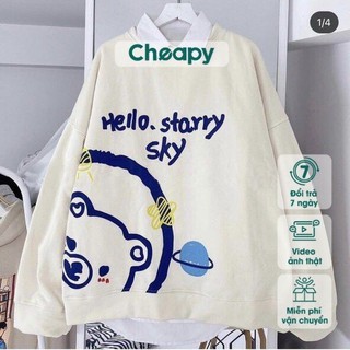 Áo sweater thun cổ tròn GẤU HELLO thu đông Ulzzang Unisex Form Rộng C429