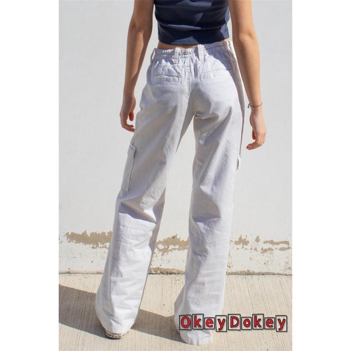 OKDK-Women Cargo Pants Zipper Button Closure Casual Street Solid Loose Trousers with Pockets