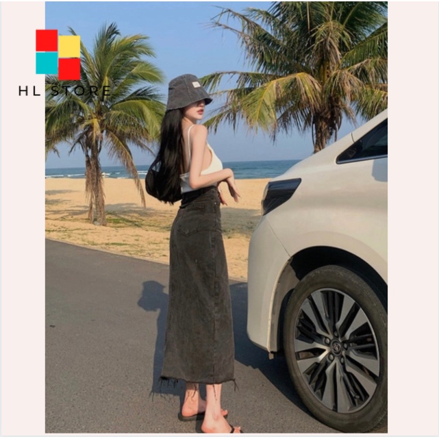 Chân Váy Denim Lưng Cao Xẻ Tà Quyến Rũ Cho Nữ | BigBuy360 - bigbuy360.vn