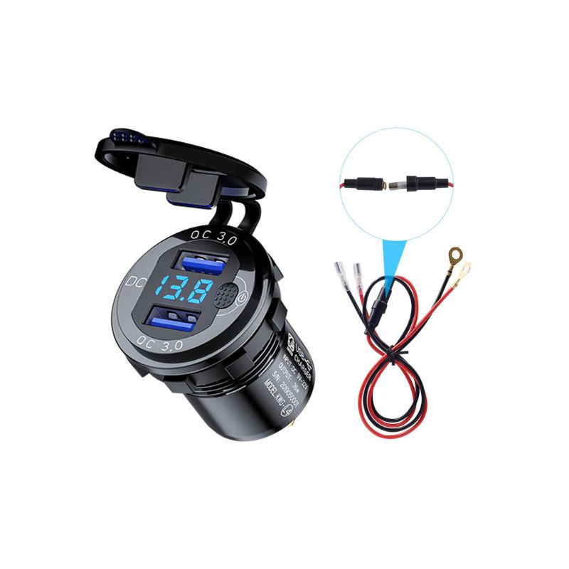 Ổ Cắm Sạc Nhanh Hai Cổng USB QC3.0 12V 24V Bằng Nhôm Chống Thấm Nước Có Đèn LED Cho Xe Hơi
