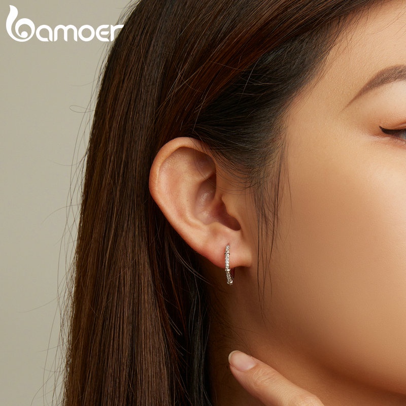 BAMOER Bông Tai Xi bạc 925 HìNh Ngôi Sao ĐíNh Đá LấP LáNh