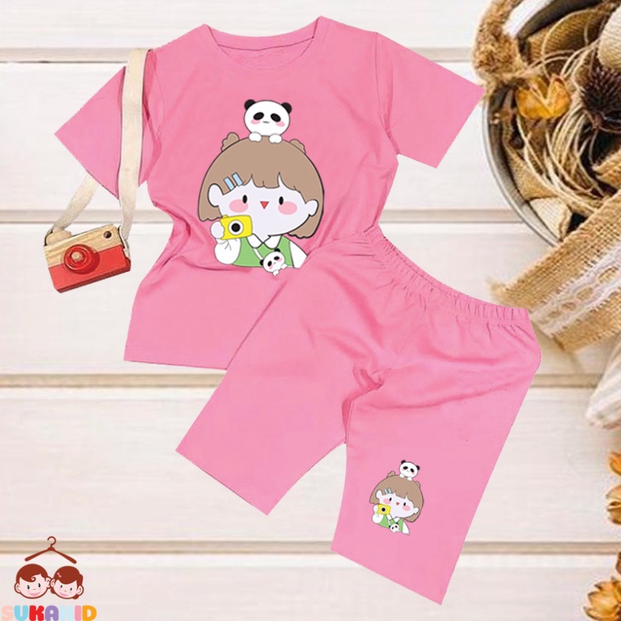 ( Km ) Combo 3 Đồ bộ tay ngắn quần lửng hình bé gái gấu cho be từ 6kg-29kg.BDBG63.