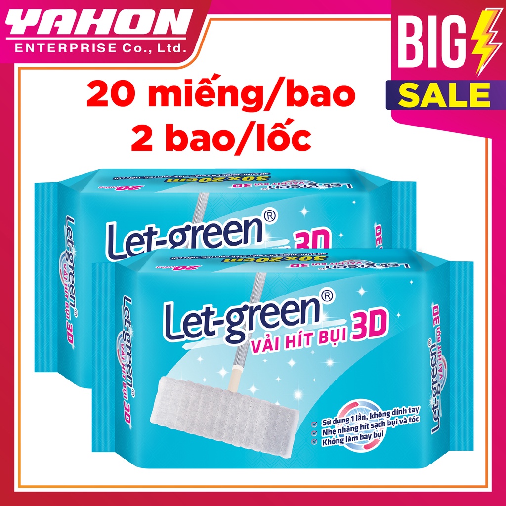 COMBO 2 BAO GIẤY HÍT BỤI LAU NHÀ LET-GREEN 20 MIẾNG