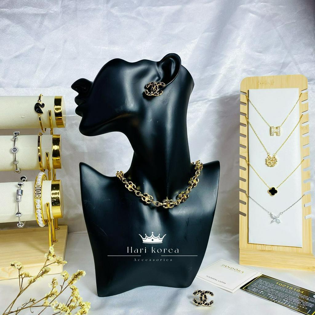 Sét trang sức hãng CN cao cấp, vòng cổ &amp; bông tai thời trang sành điệu, phụ kiện trang sức nữ Harikorea accessories
