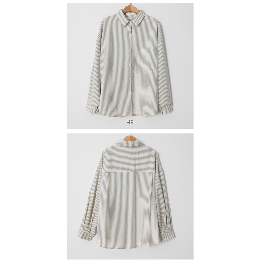 Áo sơ mi dài tay kẻ sọc/ Áo khoác không tay cổ chữ V màu trơn Peppermint 38053 xinh xắn dành cho nữ