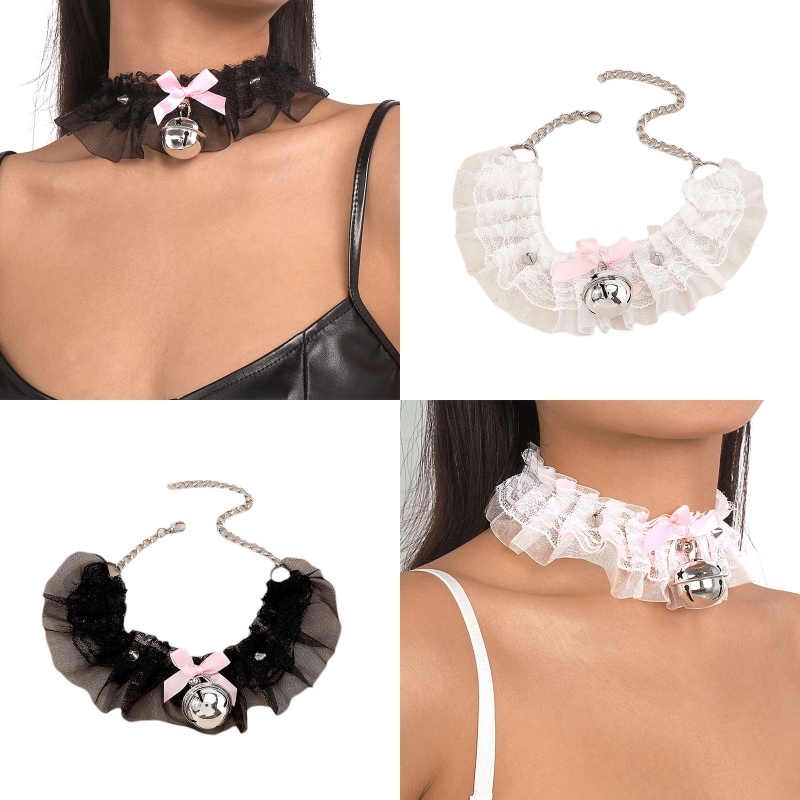 Vòng Cổ Choker Ren Hoa Phối Chuông Phong Cách Gothic