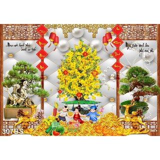 TRANH DÁN TƯỜNG CÂY CẢNH BON SAI, MAI, ĐÀO TẾT