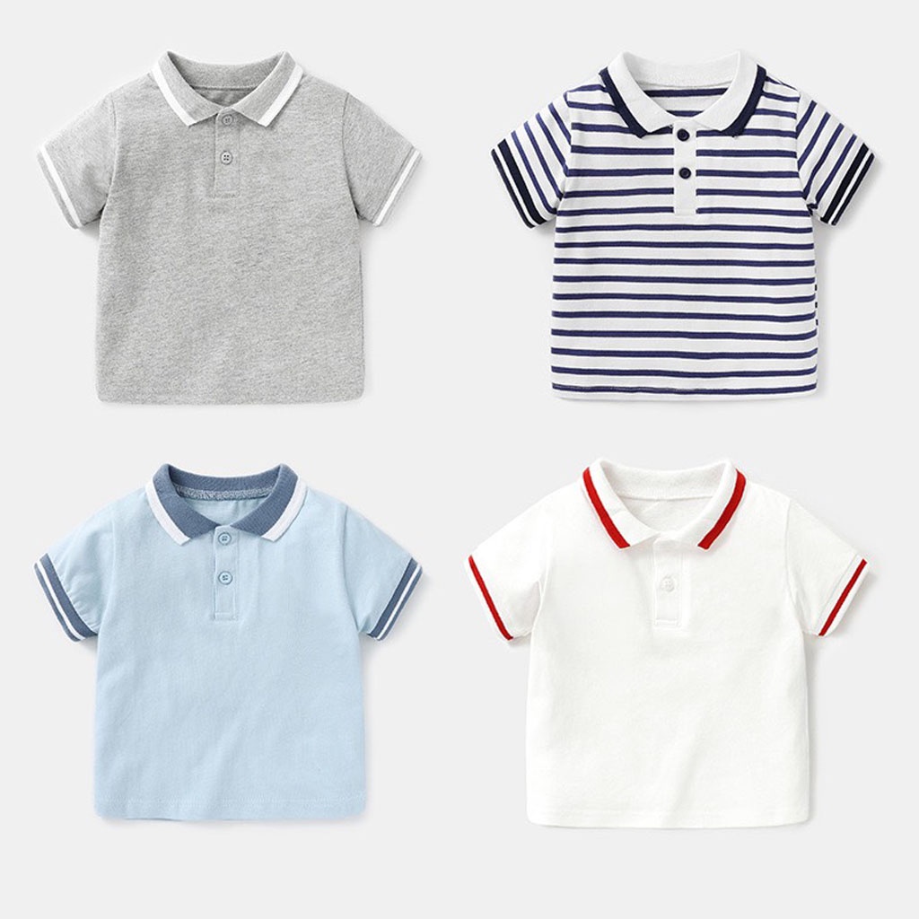 Áo Polo Cổ Kẻ cho bé Chất cotton cao cấp Kangmin kids, áo phông sơ mi cộc tay bé trai có cổ họa tiết trơn từ 6-28kg QA01