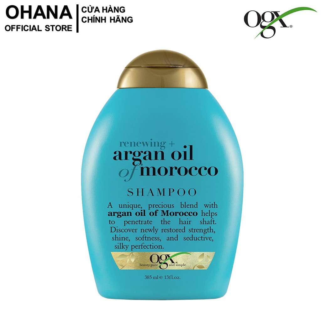 Dầu Gội Phục Hồi Hư Tổn Và Tóc Bóng Khỏe OGX Renewing + Argan Oil Of Morocco Shampoo 385ml - Xanh