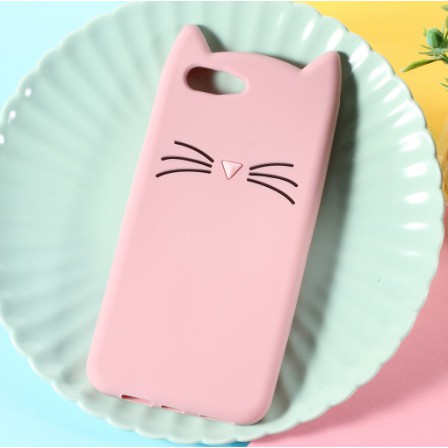 Ốp Nhựa dẻo họa tiết râu mèo 3D đáng yêu cho OPPO A3s Màu hồng