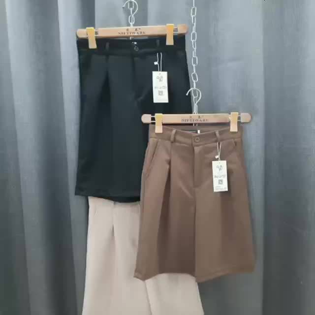 Quần lửng nữ ống rộng cạp cao đẹp,quần short ngố nữ khóa thật xinh chất tuyết mưa dày dặn 3 màu đen nâu tây be Wiceda461 | BigBuy360 - bigbuy360.vn