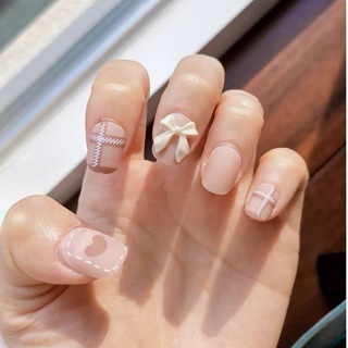 Nailbox hoạ tiết vải dạ P55 gắn charm nơ cute