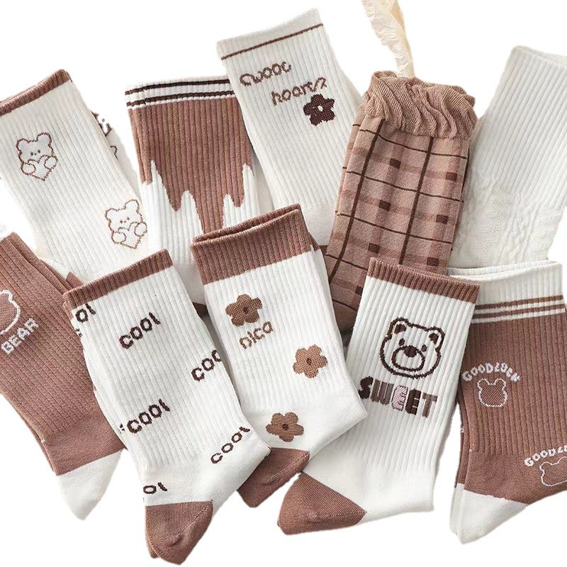 Vớ Kaki Cổ Cao Màu Cà Phê Dễ Thương Phong Cách Nhật Bản Thời Trang Thu Đông Cho Nữ